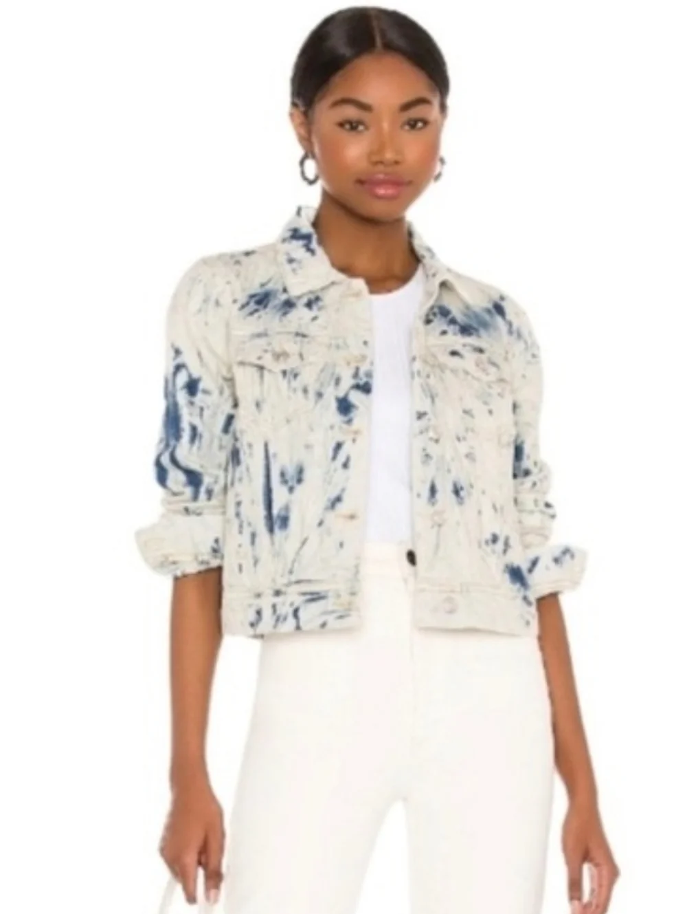 Free People Rumors Denim Jean Jacket- Jones Tie Dye Blue - Picture 3 of 13